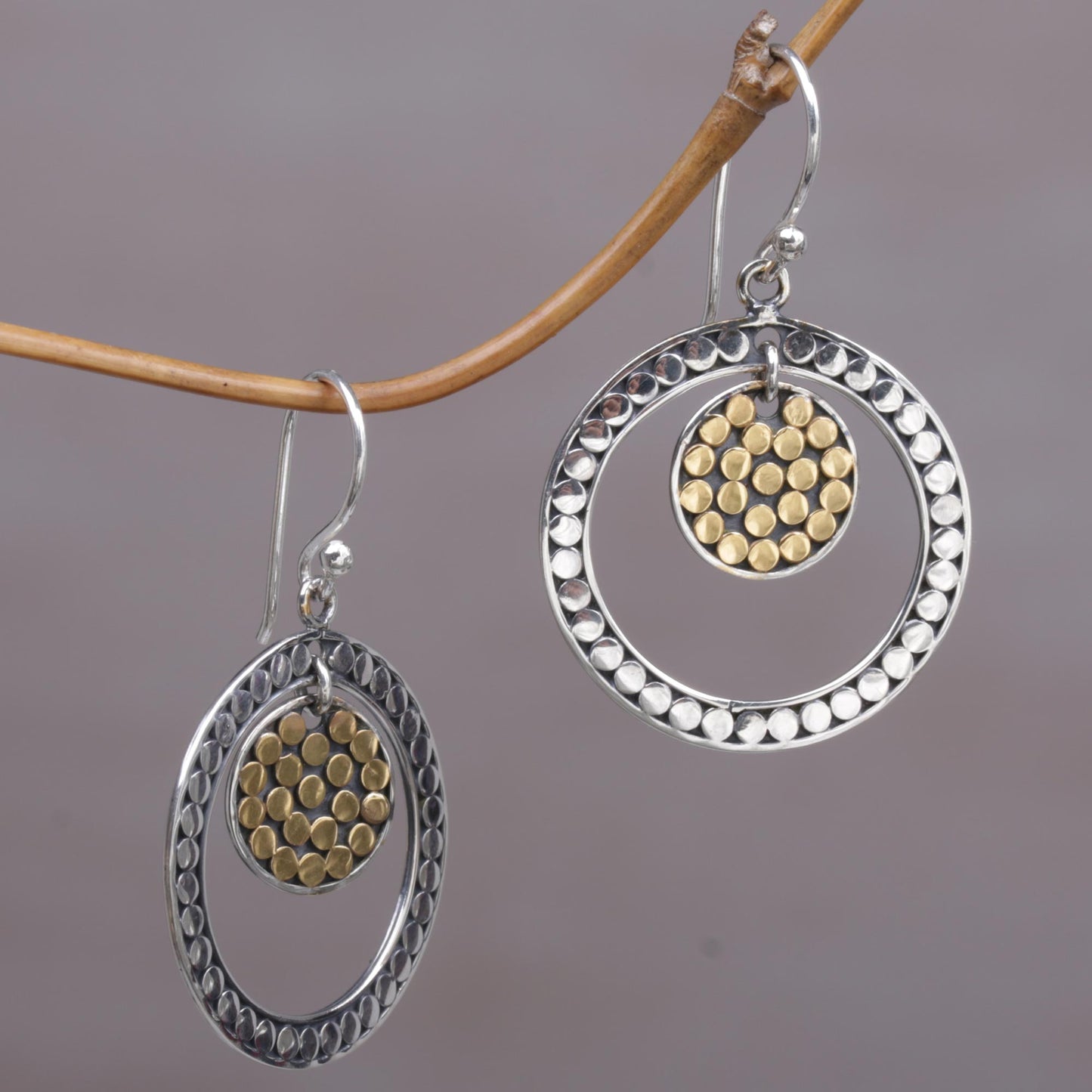 Crescent Eclipse Gold Accented Sterling Silver Dangle Earrings Indonesia