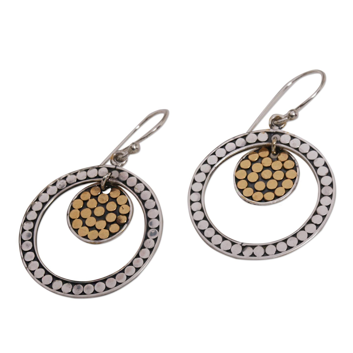 Crescent Eclipse Gold Accented Sterling Silver Dangle Earrings Indonesia