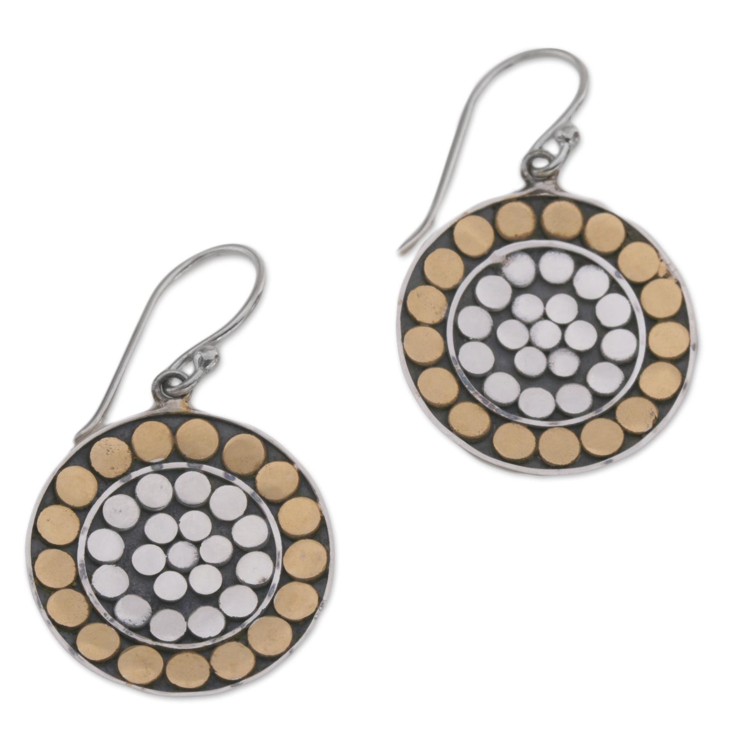 Golden Discs Gold Accent Sterling Silver Dangle Earrings from Indonesia