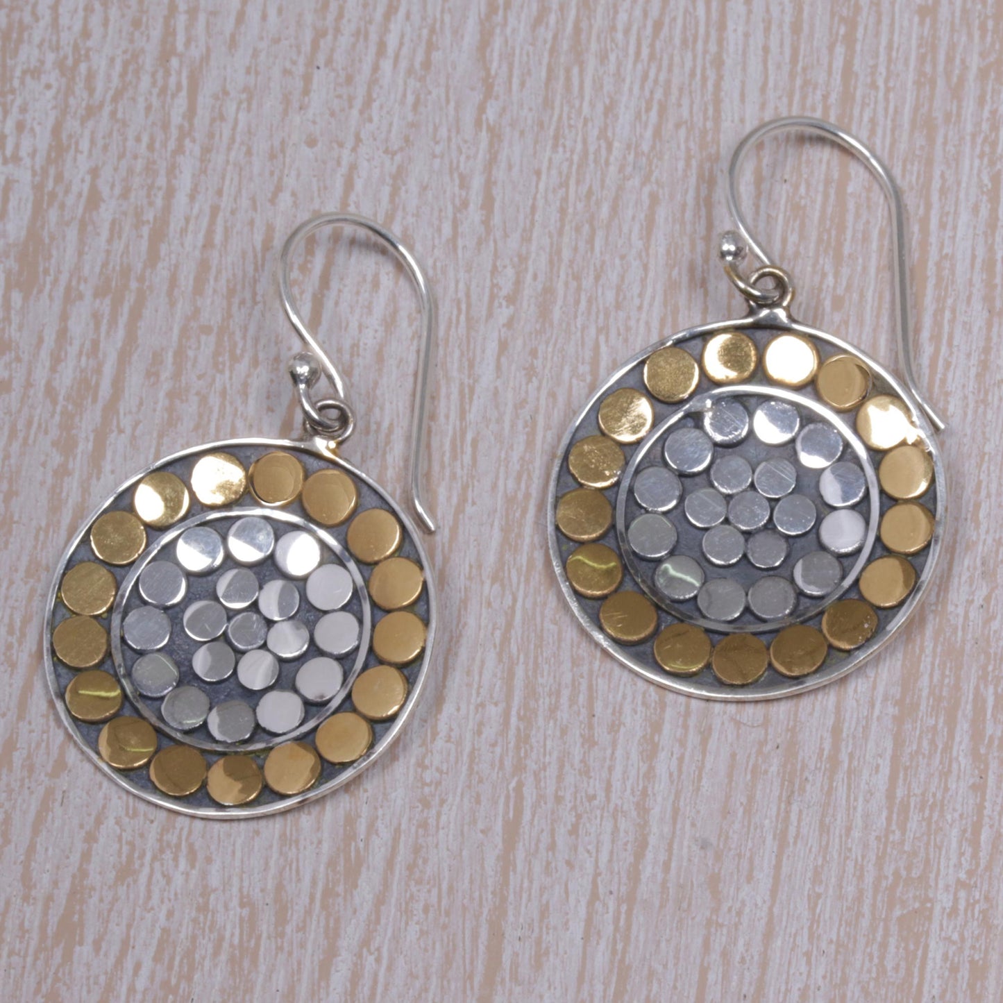 Golden Discs Gold Accent Sterling Silver Dangle Earrings from Indonesia