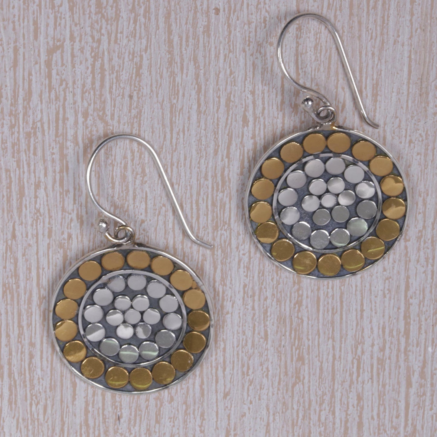 Golden Discs Gold Accent Sterling Silver Dangle Earrings from Indonesia