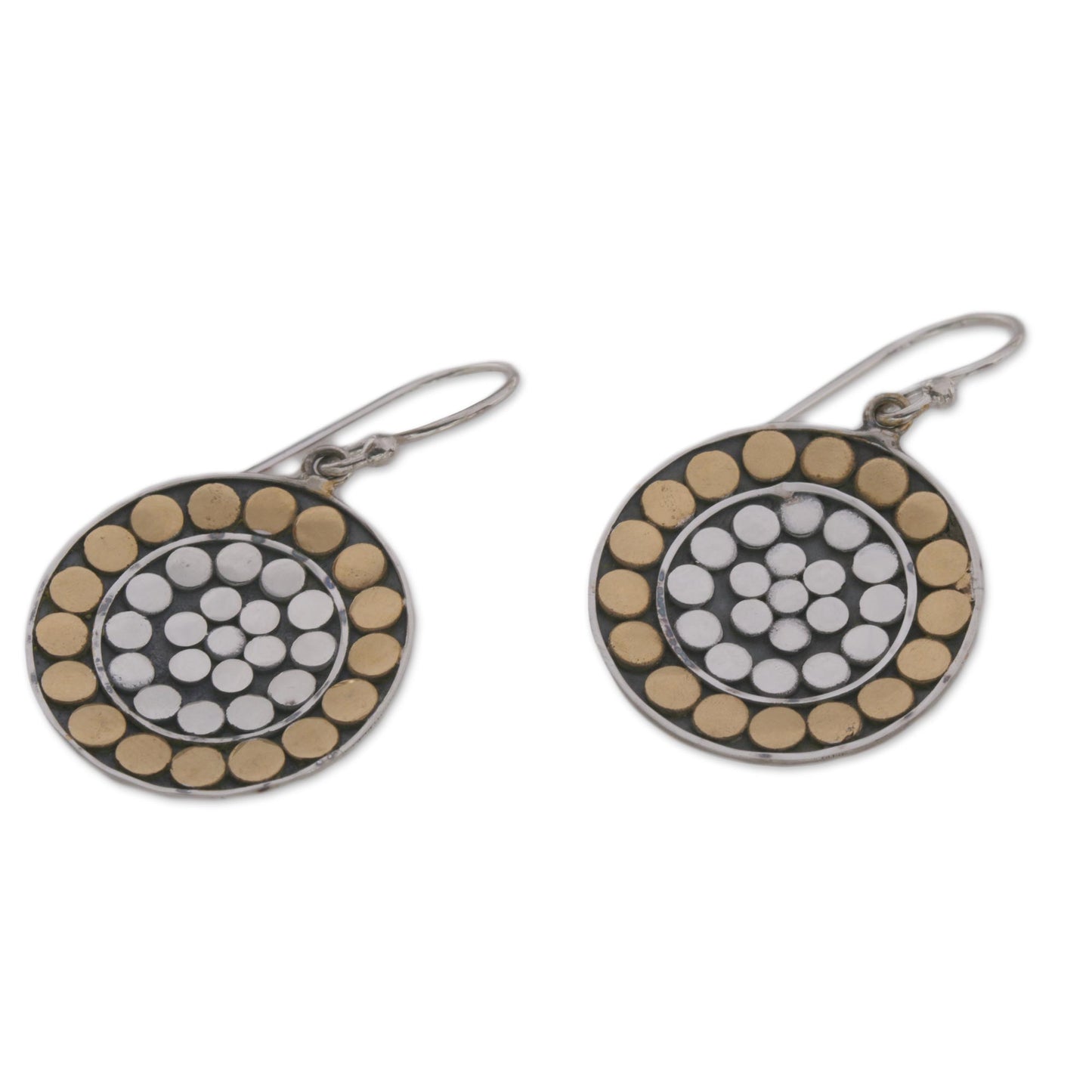 Golden Discs Gold Accent Sterling Silver Dangle Earrings from Indonesia