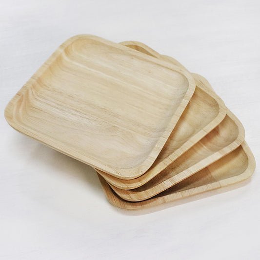 Natural Squares 4 Artisan Crafted Wood Square Plates Hand Carved in Thailand
