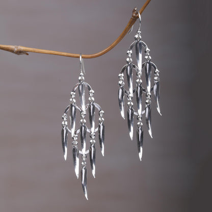 Feathered Dreams Handcrafted Balinese Sterling Silver Chandelier Earrings