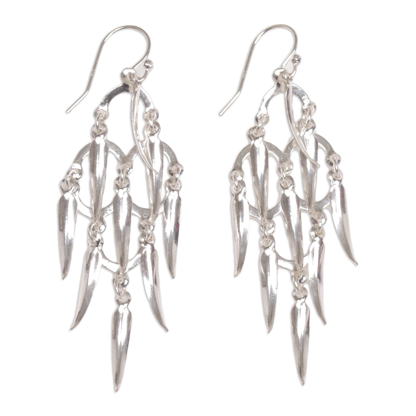 Feathered Dreams Handcrafted Balinese Sterling Silver Chandelier Earrings