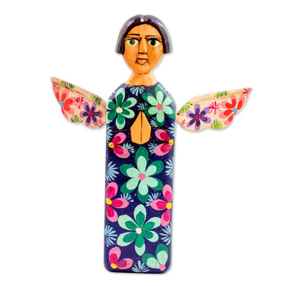 Sky Angel Hand Carved and Painted Wood Angel Sculpture from Guatemala