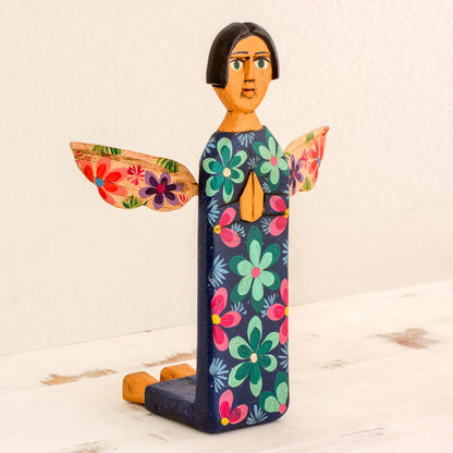 Sky Angel Hand Carved and Painted Wood Angel Sculpture from Guatemala