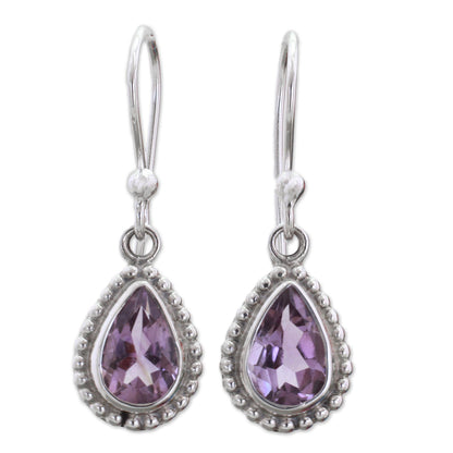 Radiant Lilac Amethyst Silver Teardrop Earrings