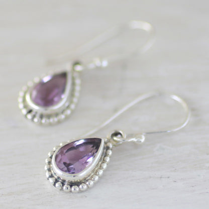 Radiant Lilac Amethyst Silver Teardrop Earrings