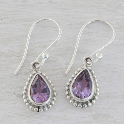 Radiant Lilac Amethyst Silver Teardrop Earrings