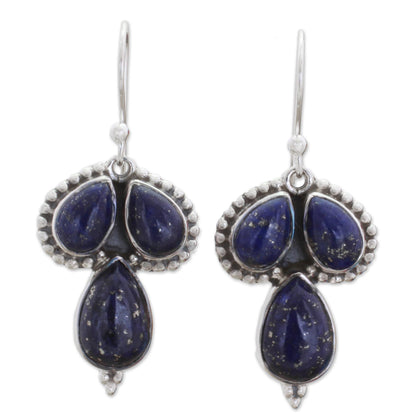 Droplet Trios Lapis Lazuli and Sterling Silver Dangle Earrings from India