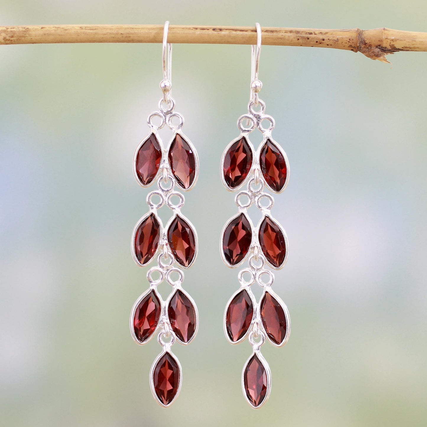 Garnet Leaves Dangle Earrings