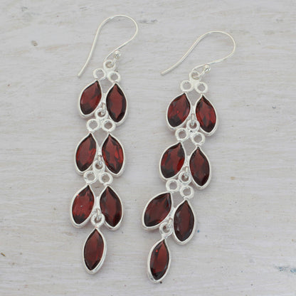 Garnet Leaves Dangle Earrings