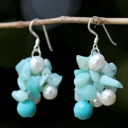 Phuket Beach Dyed Pearl & Amazonite Dangle Earrings