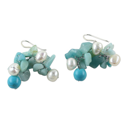 Phuket Beach Dyed Pearl & Amazonite Dangle Earrings