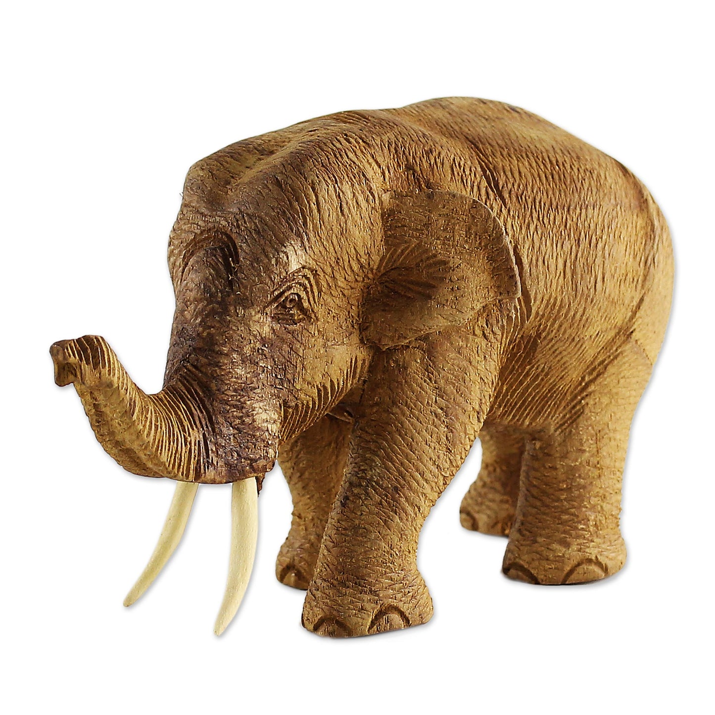 Elephant Gait Hand Carved Thai Rustic Teak Wood Sculpture of an Elephant