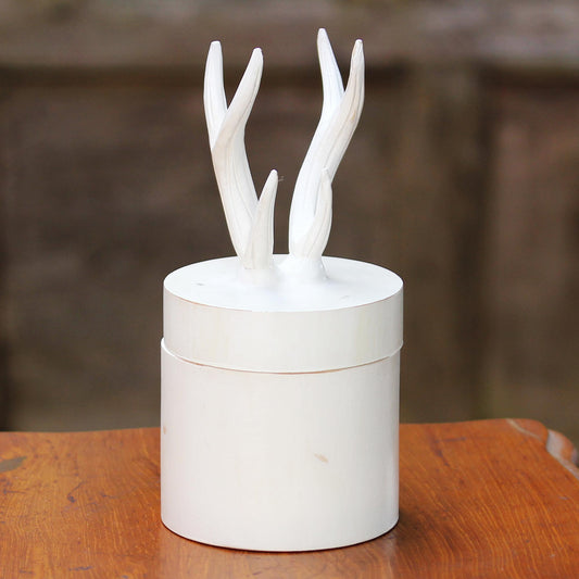 Antlers Hand Crafted White Decorative Box with Antlers from Thailand