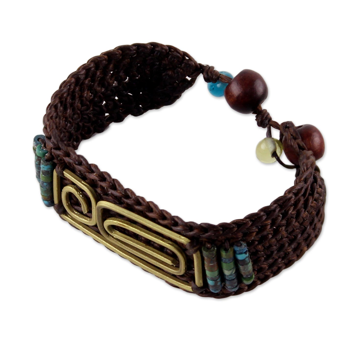 Siam Fortress Brown Brass and Reconstituted Turquoise Wristband Bracelet