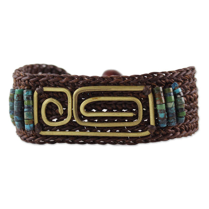 Siam Fortress Brown Brass and Reconstituted Turquoise Wristband Bracelet