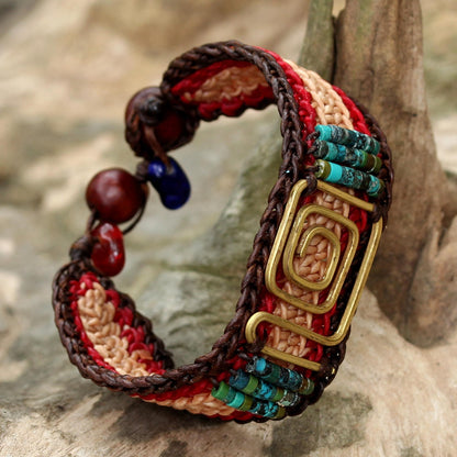 Siam Maze Beige and Red Brass and Reconstituted Turquoise Bracelet