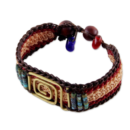 Siam Maze Beige and Red Brass and Reconstituted Turquoise Bracelet