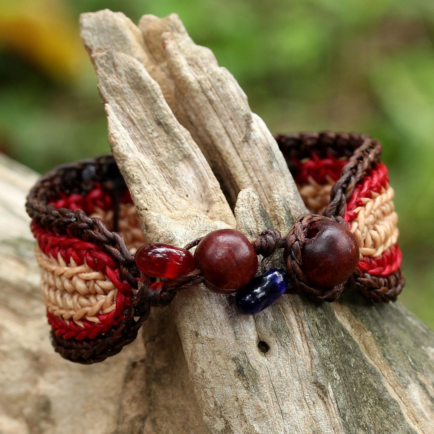 Siam Maze Beige and Red Brass and Reconstituted Turquoise Bracelet