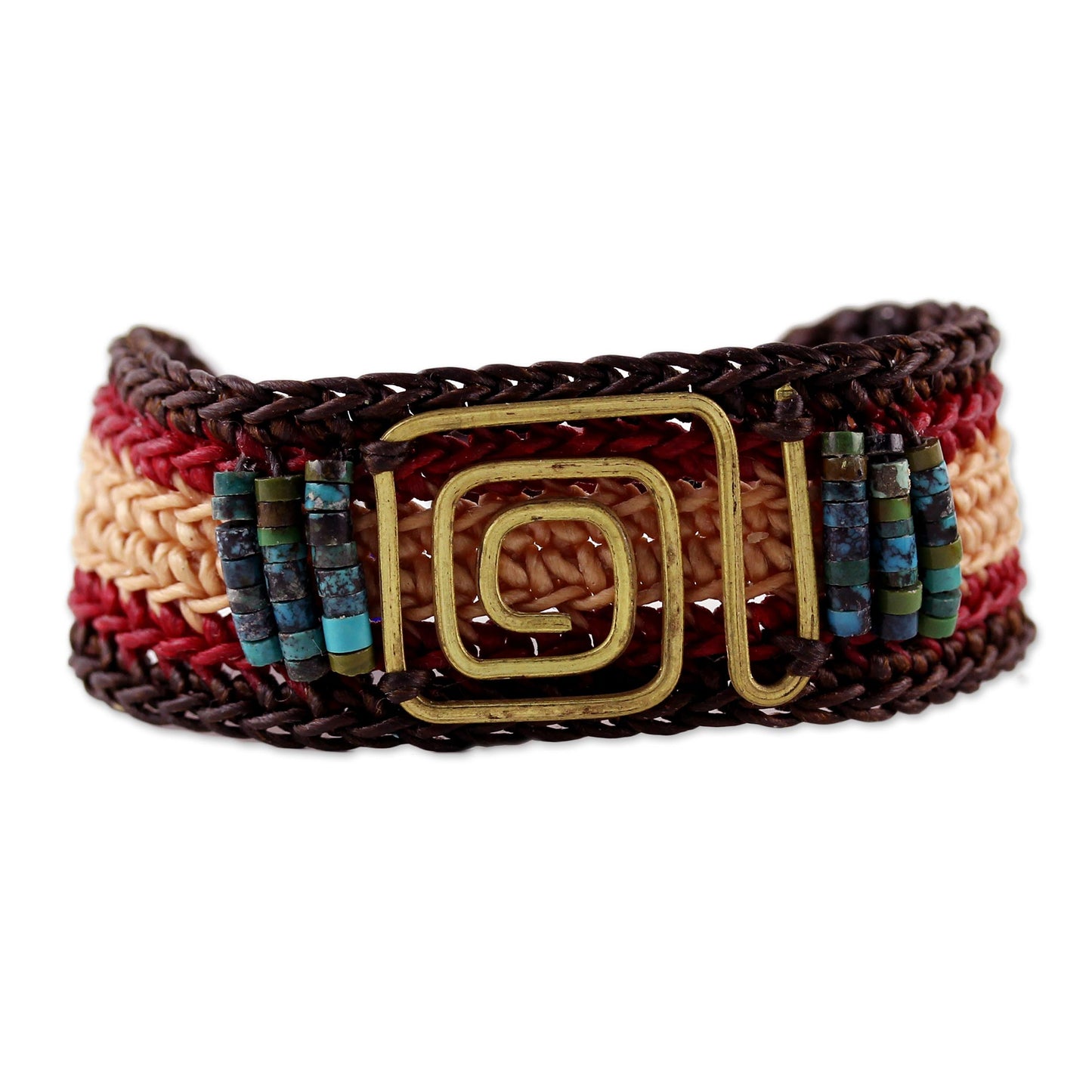 Siam Maze Beige and Red Brass and Reconstituted Turquoise Bracelet