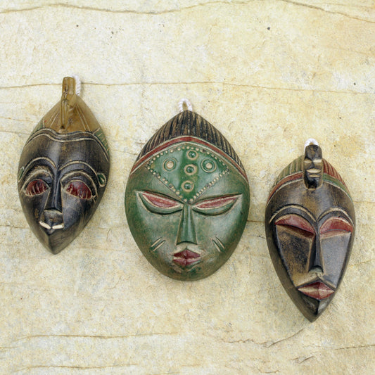 Messengers of Justice Set of Three Sese Wood African Masks Handmade in Ghana