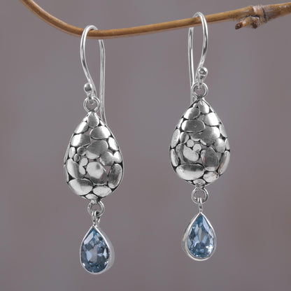 Purest Drop Blue Topaz Sterling Silver Earrings Handcrafted in Bali