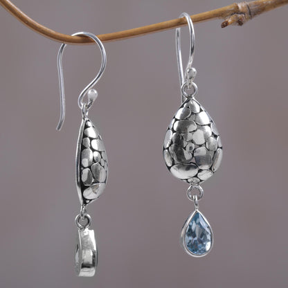 Purest Drop Blue Topaz Sterling Silver Earrings Handcrafted in Bali