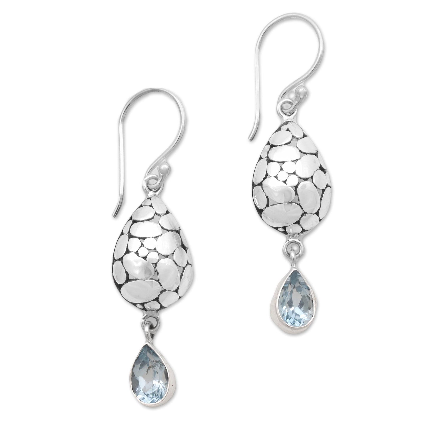 Purest Drop Blue Topaz Sterling Silver Earrings Handcrafted in Bali