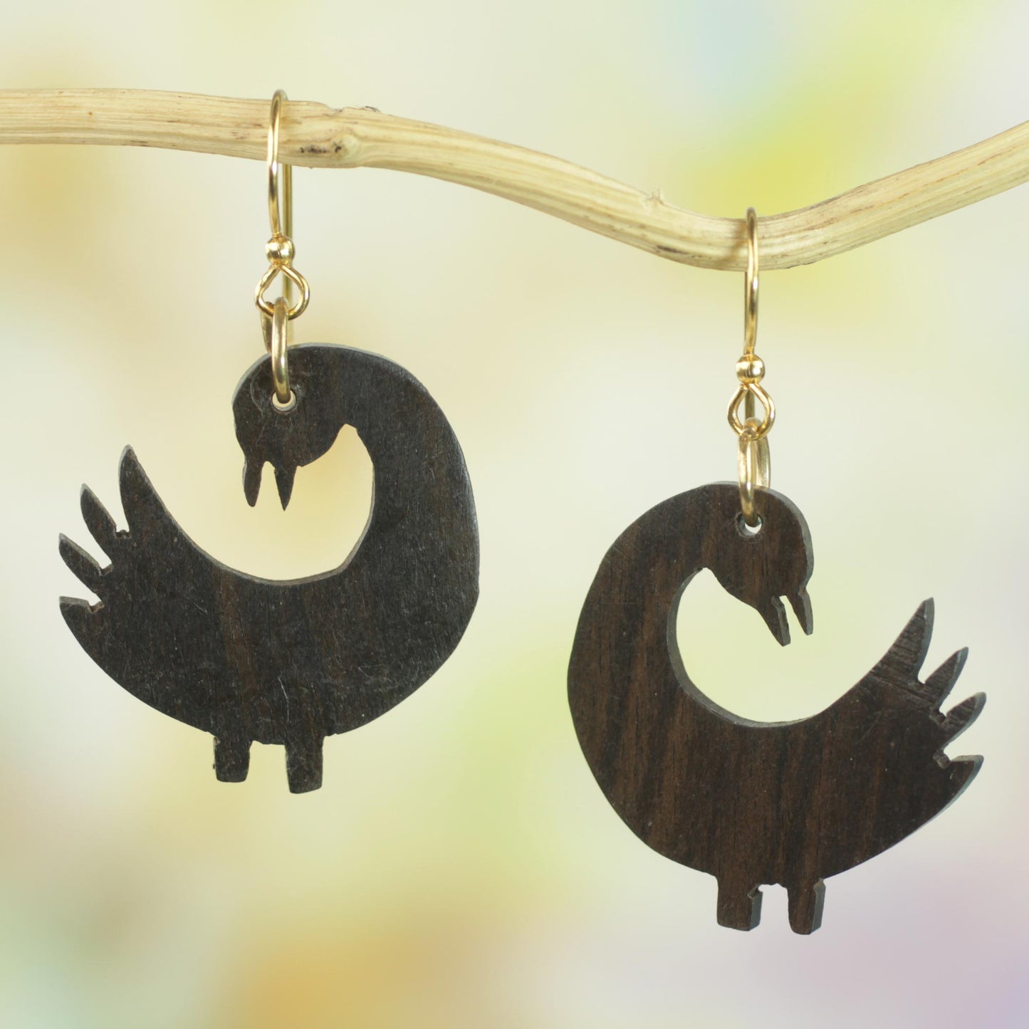 Returning Birds Handmade Sese Wood Bird-Themed Dangle Earrings from Ghana