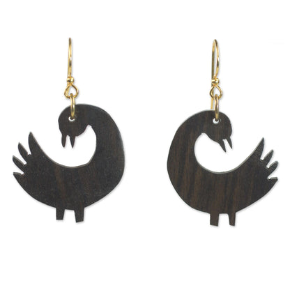 Returning Birds Handmade Sese Wood Bird-Themed Dangle Earrings from Ghana