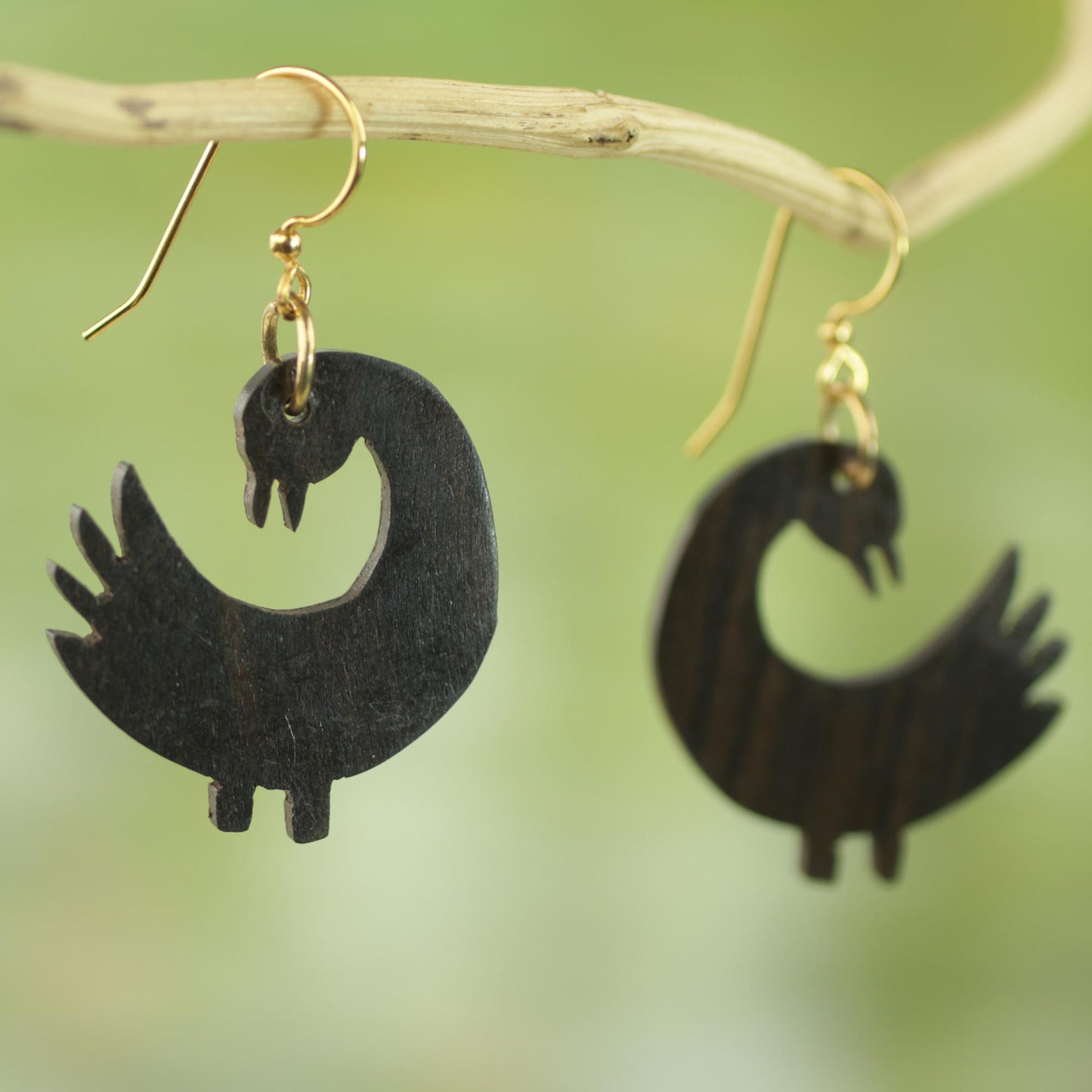 Returning Birds Handmade Sese Wood Bird-Themed Dangle Earrings from Ghana