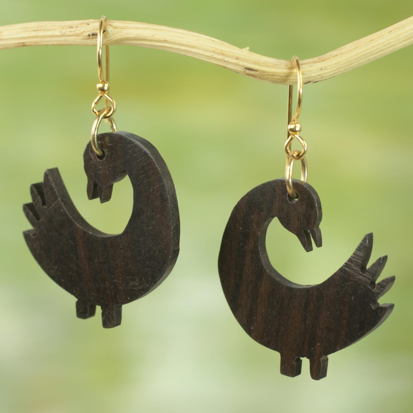 Returning Birds Handmade Sese Wood Bird-Themed Dangle Earrings from Ghana