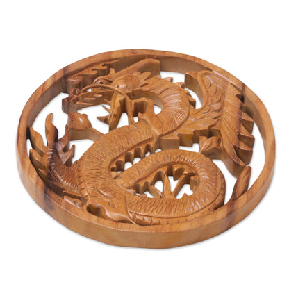 Enraged Dragon Suar Wood Wall Relief Panel of a Dragon from Indonesia