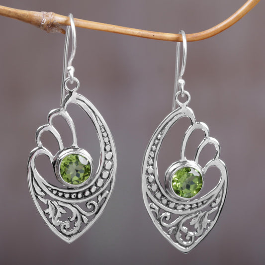 Green Wings Balinese 925 Sterling Silver Earrings with Peridot