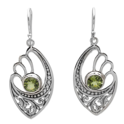 Green Wings Balinese 925 Sterling Silver Earrings with Peridot