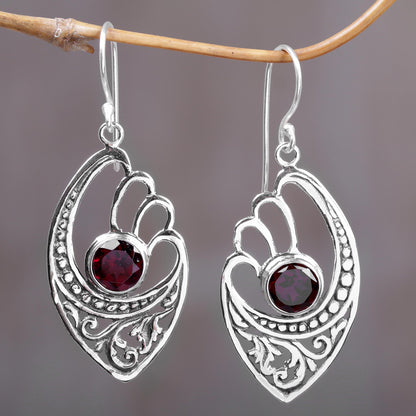 Red Wings 2 Carats Garnet and Sterling Silver Balinese Earrings