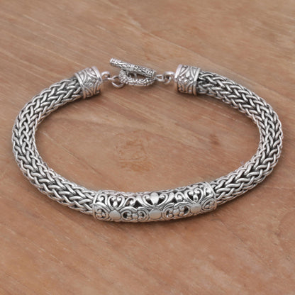 Floral Dragon Artisan Braided Sterling Silver Floral Pendant Bracelet