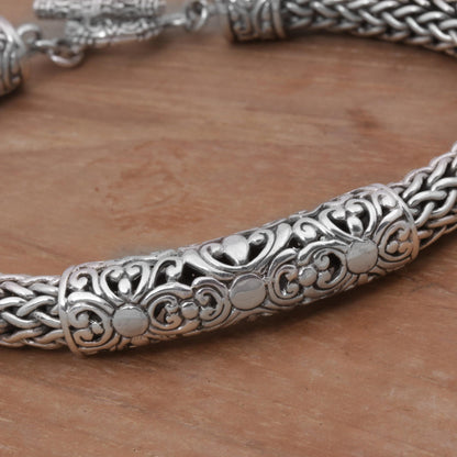 Floral Dragon Artisan Braided Sterling Silver Floral Pendant Bracelet