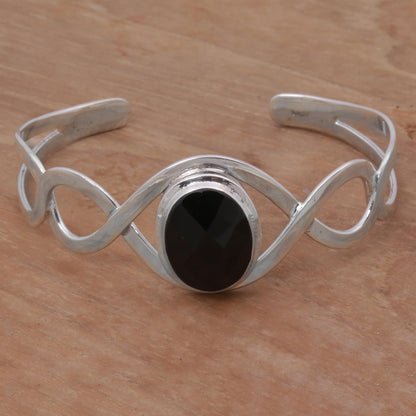 Double Helix Onyx & Silver Cuff Bracelet