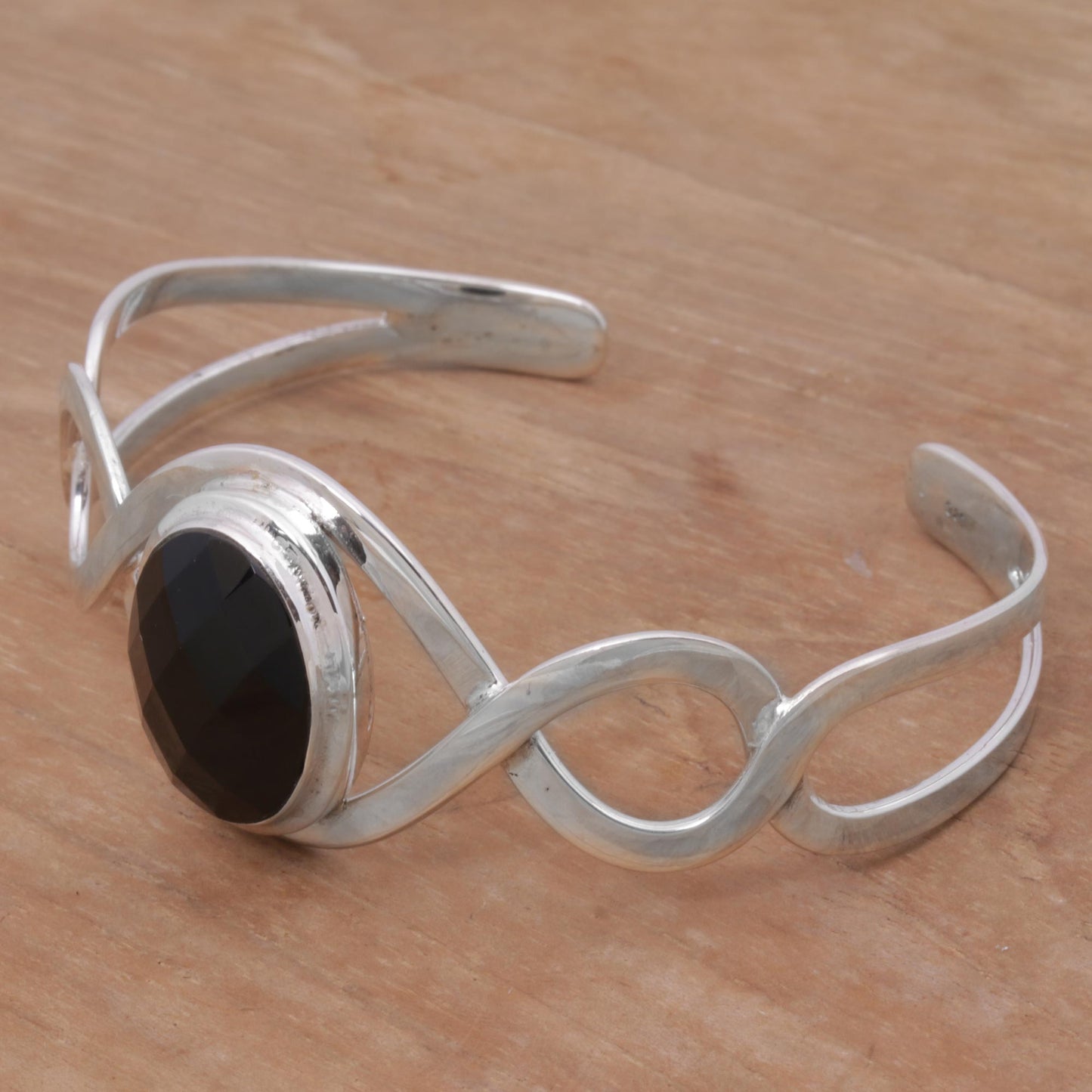 Double Helix Onyx & Silver Cuff Bracelet