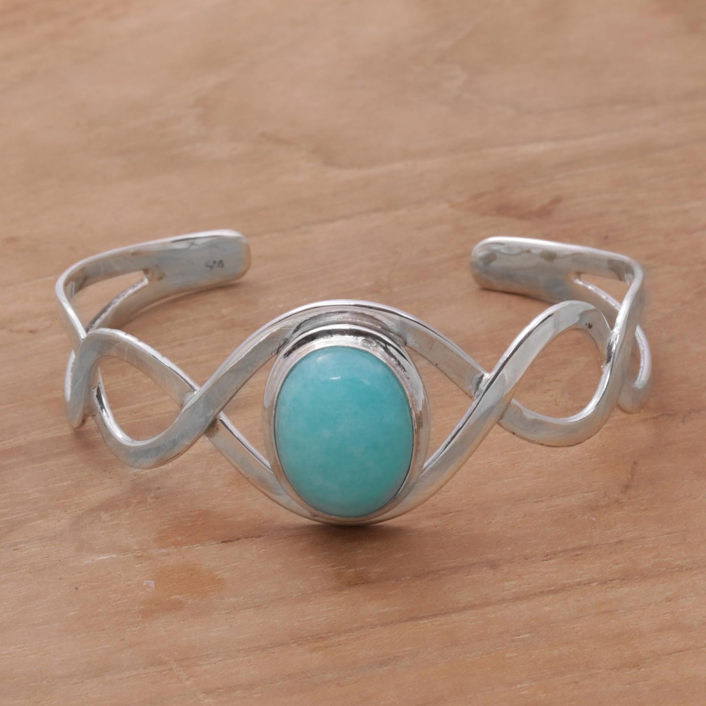 DNA Amazonite and Sterling Silver Cuff Bracelet from Bali