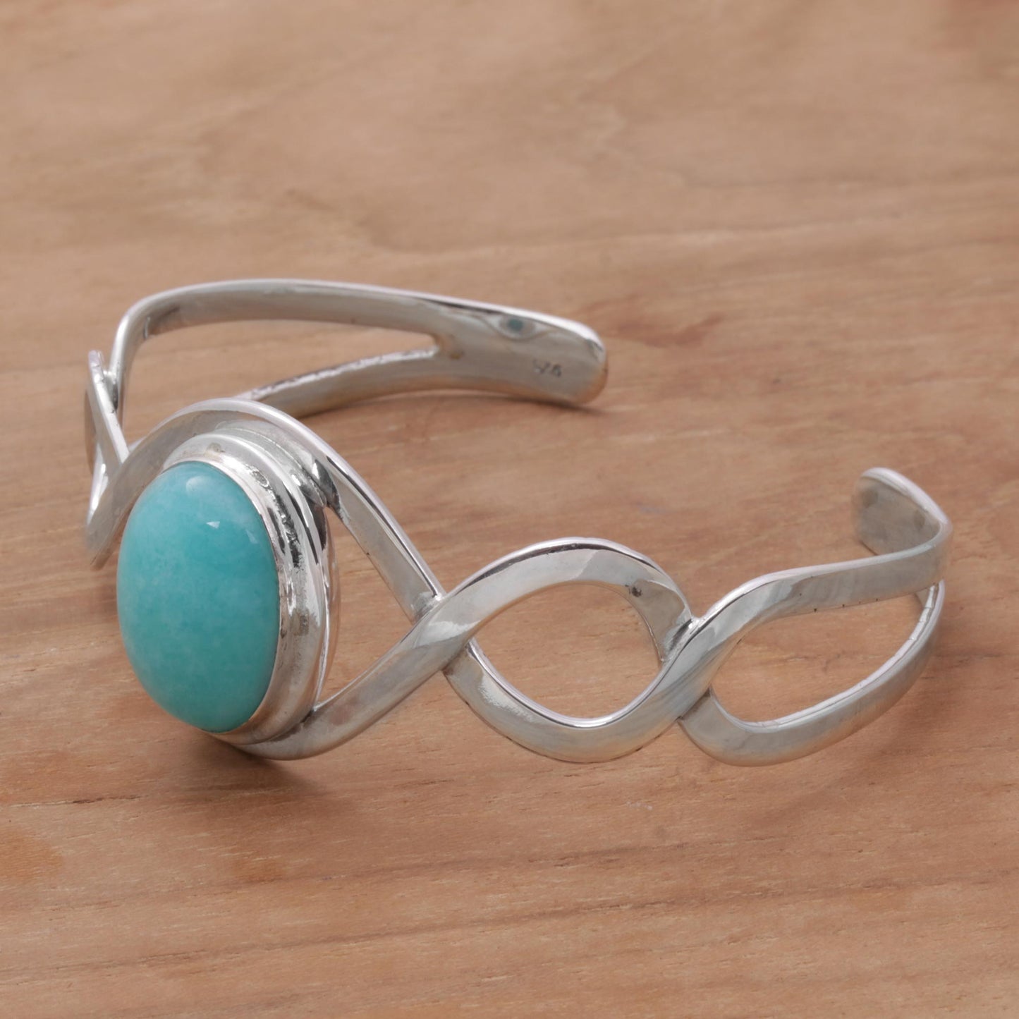 DNA Amazonite and Sterling Silver Cuff Bracelet from Bali