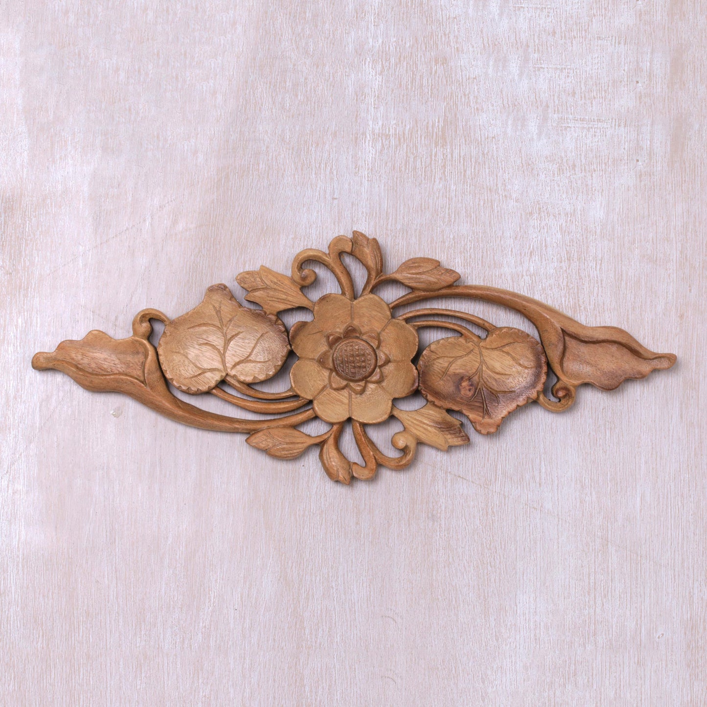 Lily Love Suar Wood Wall Relief Panel from Indonesia