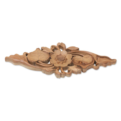 Lily Love Suar Wood Wall Relief Panel from Indonesia