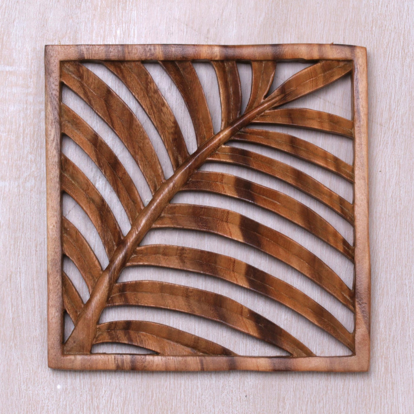 Tropical Vibes Hand Carved Suar Wood Wall Relief Panel from Indonesia