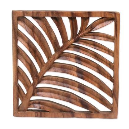 Tropical Vibes Hand Carved Suar Wood Wall Relief Panel from Indonesia