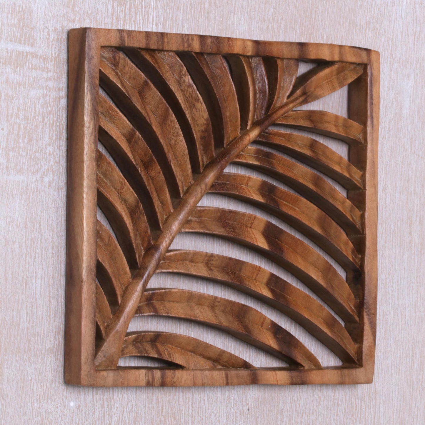 Tropical Vibes Hand Carved Suar Wood Wall Relief Panel from Indonesia